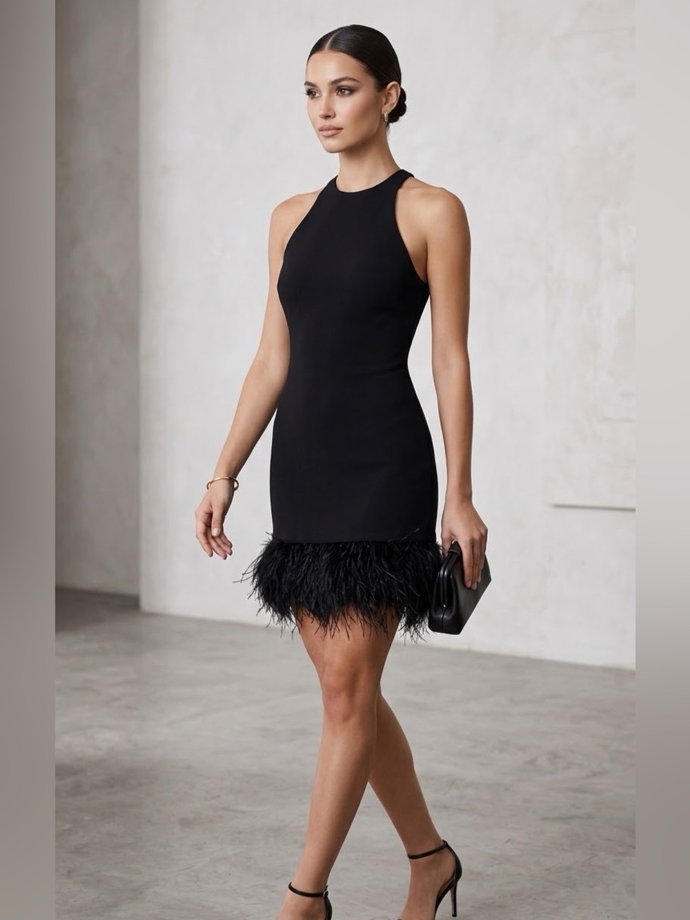 Likely Black Feather-Hem Mini Dress 00